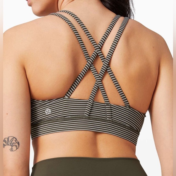 Lululemon Energy Bra Medium Support B-D Cup Sz 6 Hype Stripe Dark Olive … - Picture 2 of 4